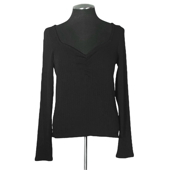 🆕 Madewell – Black Ribbed Sweetheart Neck Cotton Blend Top – Small - Picture 2 of 12